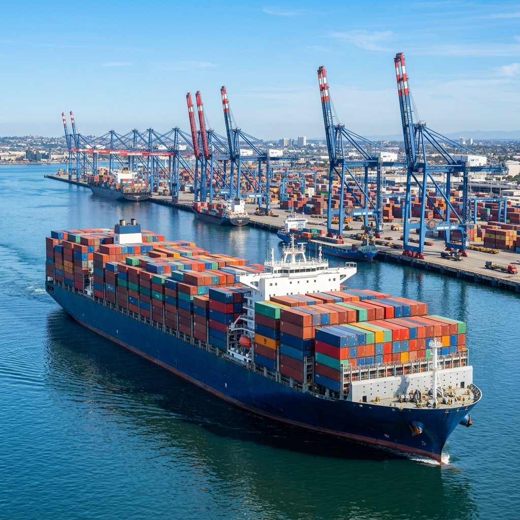 Cargo ship at international port