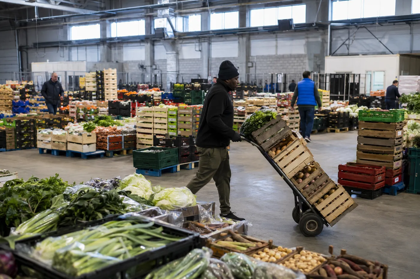 European market hall with fresh produce
