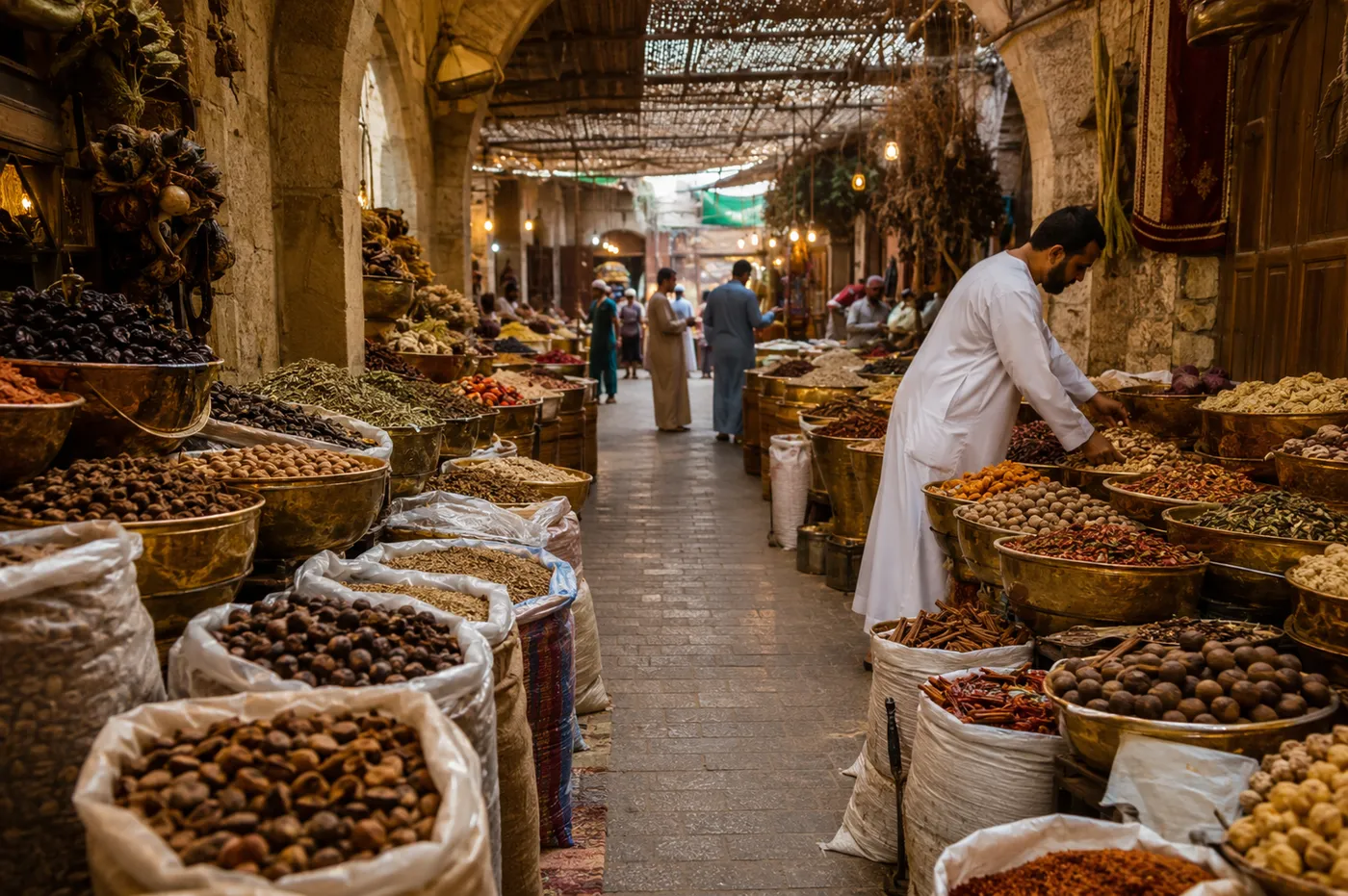 Traditional spice bazaar stocked with dried produce