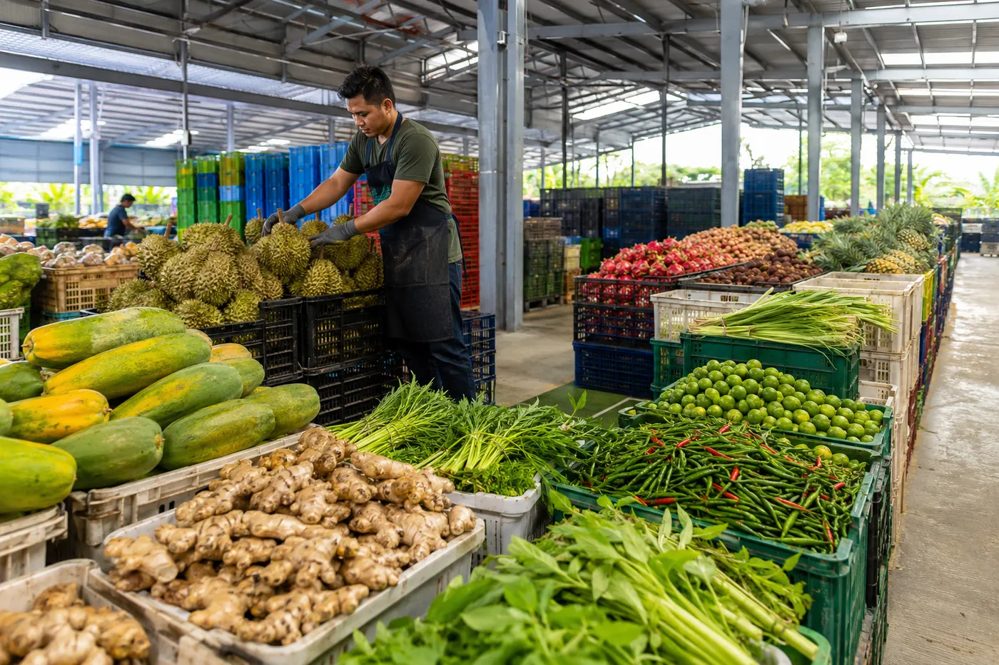 Fresh produce being graded at a sourcing warehouse